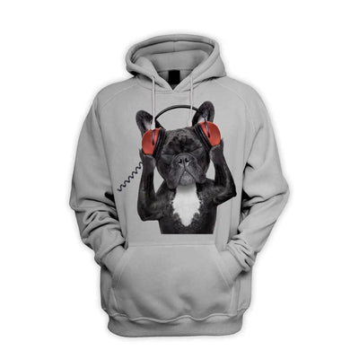 French Bulldog DJ Style Men's Pouch Pocket Hoodie Hooded Sweatshirt XXL / Light Grey
