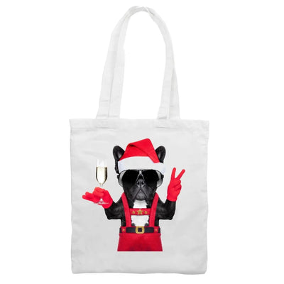 French Bulldog Santa Claus Style Father Christmas Shoulder Shopping Bag