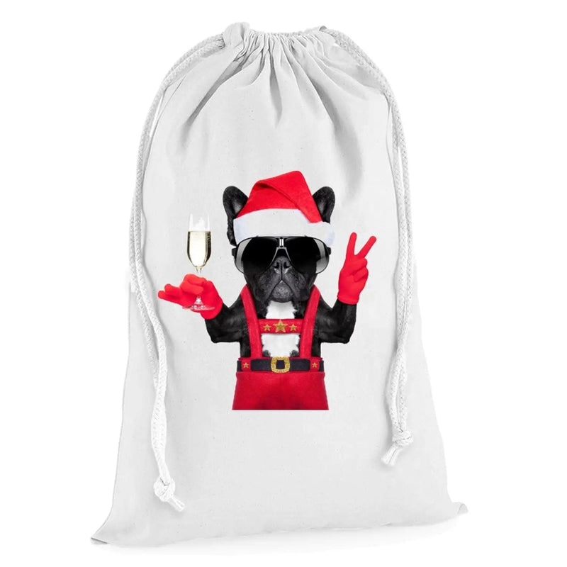 French Bulldog Santa Claus Style Father Christmas Presents Stocking Drawstring Sack