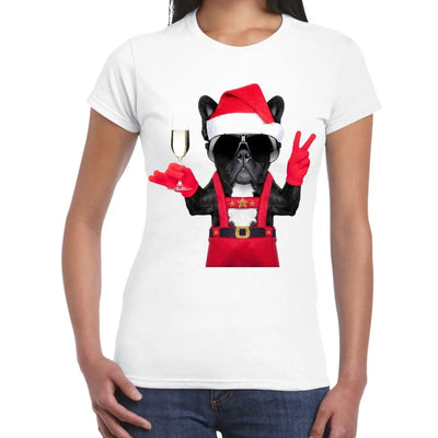 French Bulldog Santa Claus Style Father Christmas Women's T-Shirt L