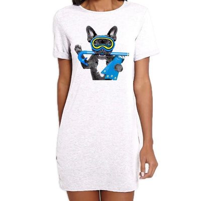 French Bulldog Scuba Diver Women's Short Sleeve T-Shirt Dress L