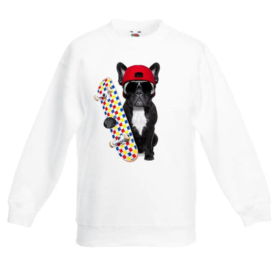 French Bulldog Skateboarder Children's Unisex Sweatshirt Jumper 12-13