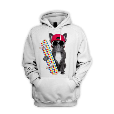 French Bulldog Skateboarder Men's Pouch Pocket Hoodie Hooded Sweatshirt S / White