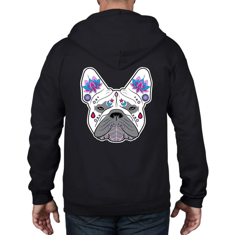 French Bulldog Sugar Skull Full Zip Hooded Sweatshirt Hoodie XL