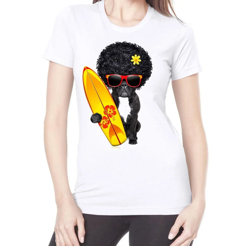 French Bulldog Surfer With Afro Hair Women&