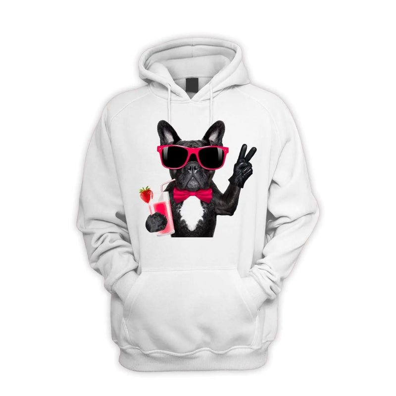 French Bulldog With Cocktail Smoothie Pouch Pocket Hoodie L