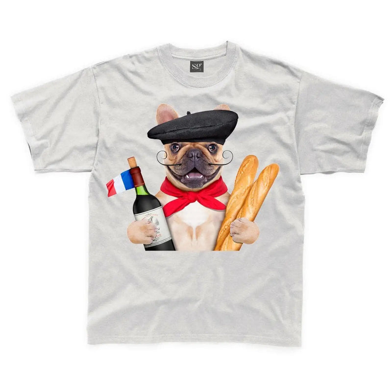 French Bulldog With Wine and Baguette Kids Childrens T-Shirt 7-8