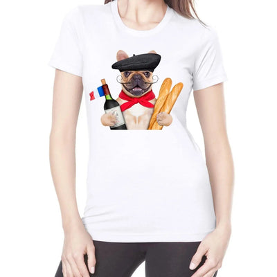 French Bulldog With Wine and Baguette Women's T-Shirt XL