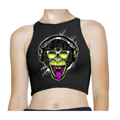Funky Monkey DJ Sleeveless High Neck Crop Top XS / Black