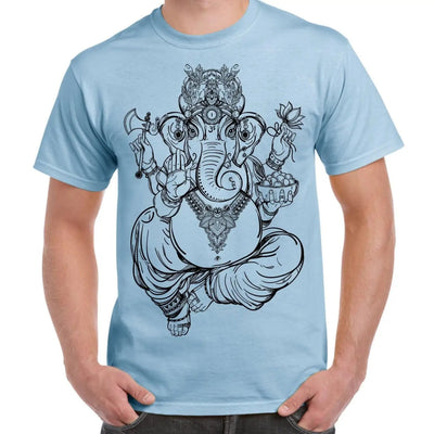 Ganesha Indian Hindu Elephant God Hipster Large Print Men's T-Shirt XL / Light Blue