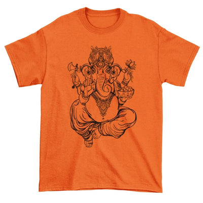 Ganesha Indian Hindu Elephant God Hipster Large Print Men's T-Shirt XL / Orange