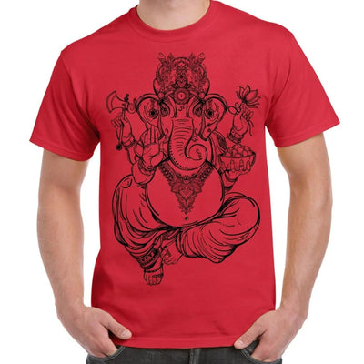 Ganesha Indian Hindu Elephant God Hipster Large Print Men's T-Shirt XL / Red
