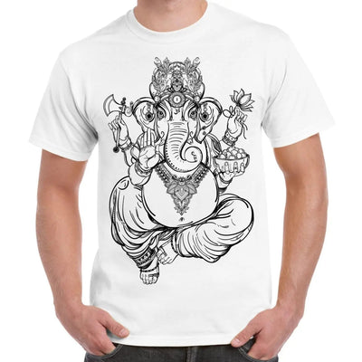 Ganesha Indian Hindu Elephant God Hipster Large Print Men's T-Shirt XL / White