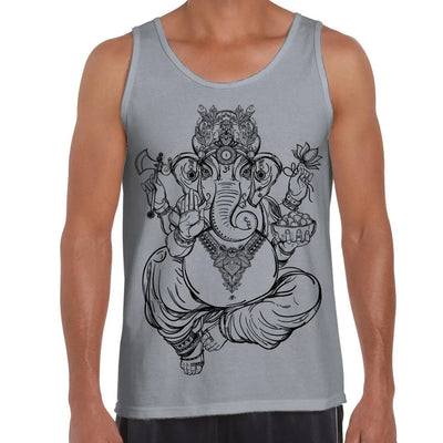 Ganesha Indian Hindu Elephant God Hipster Large Print Men's Vest Tank Top Small / Light Grey
