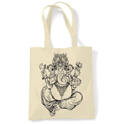 Ganesha Indian Hindu Elephant God Hipster Large Print Tote Shoulder Shopping Bag Cream