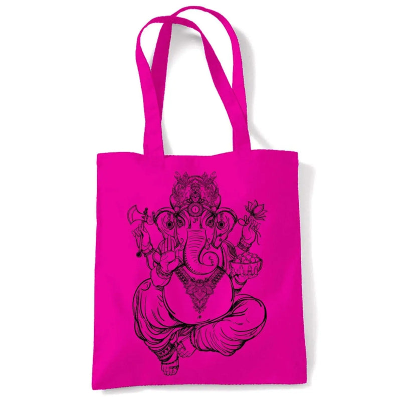 Ganesha Indian Hindu Elephant God Hipster Large Print Tote Shoulder Shopping Bag Hot Pink