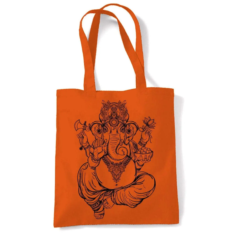 Ganesha Indian Hindu Elephant God Hipster Large Print Tote Shoulder Shopping Bag Orange