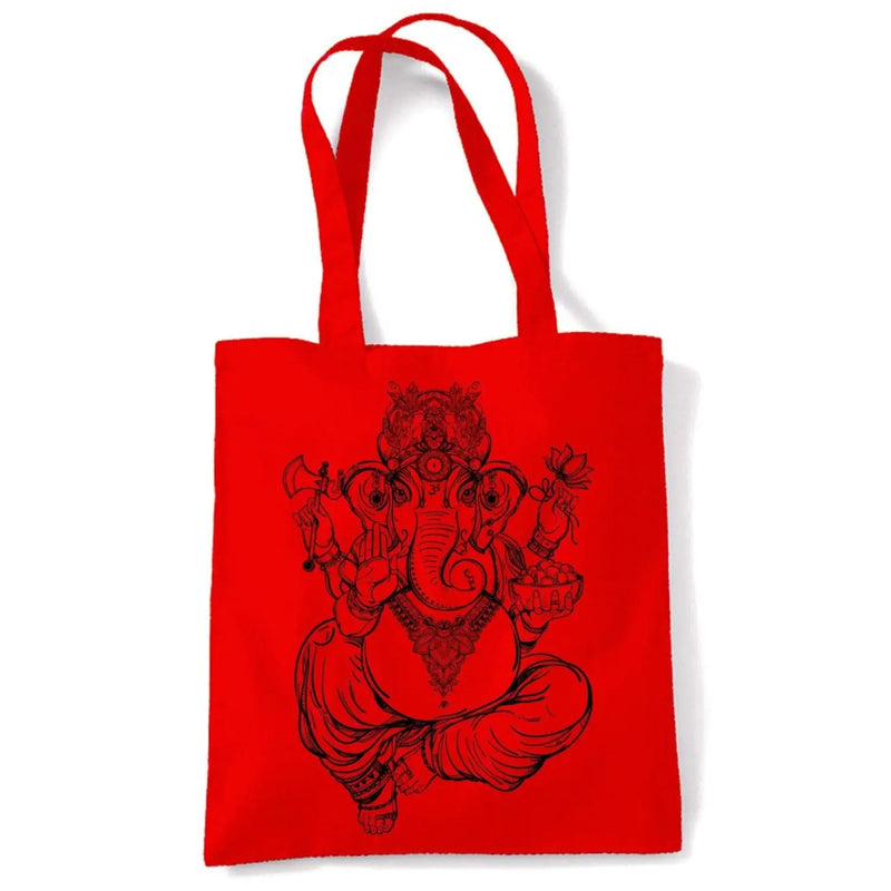 Ganesha Indian Hindu Elephant God Hipster Large Print Tote Shoulder Shopping Bag Red
