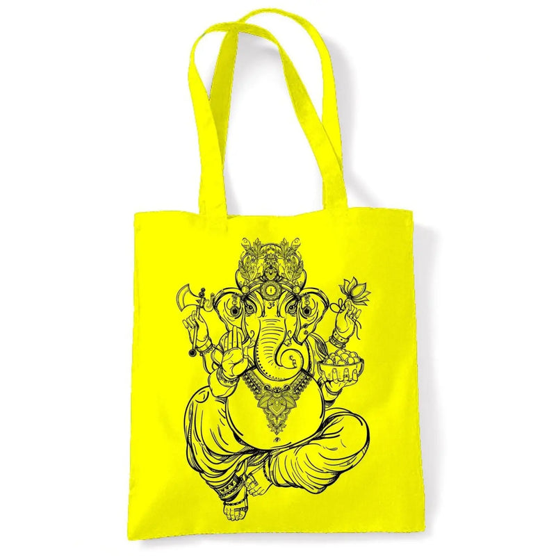 Ganesha Indian Hindu Elephant God Hipster Large Print Tote Shoulder Shopping Bag Yellow