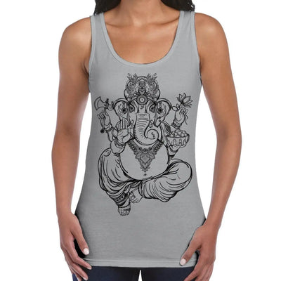 Ganesha Indian Hindu Elephant God Hipster Large Print Women's Vest Tank Top Medium / Light Grey