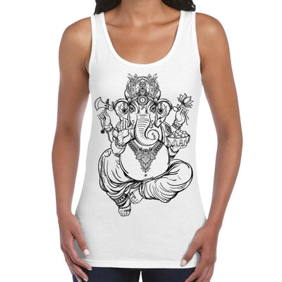 Ganesha Indian Hindu Elephant God Hipster Large Print Women's Vest Tank Top Medium / White
