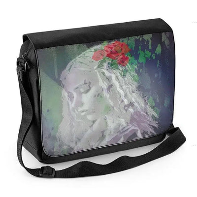Girl with Red Roses in Hair Laptop Messenger Bag