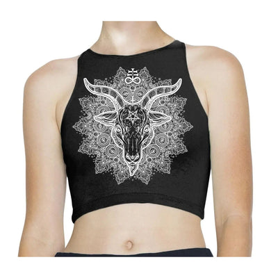 Goat of Mendes Baphomet Mandala Sleeveless High Neck Crop Top S / Black