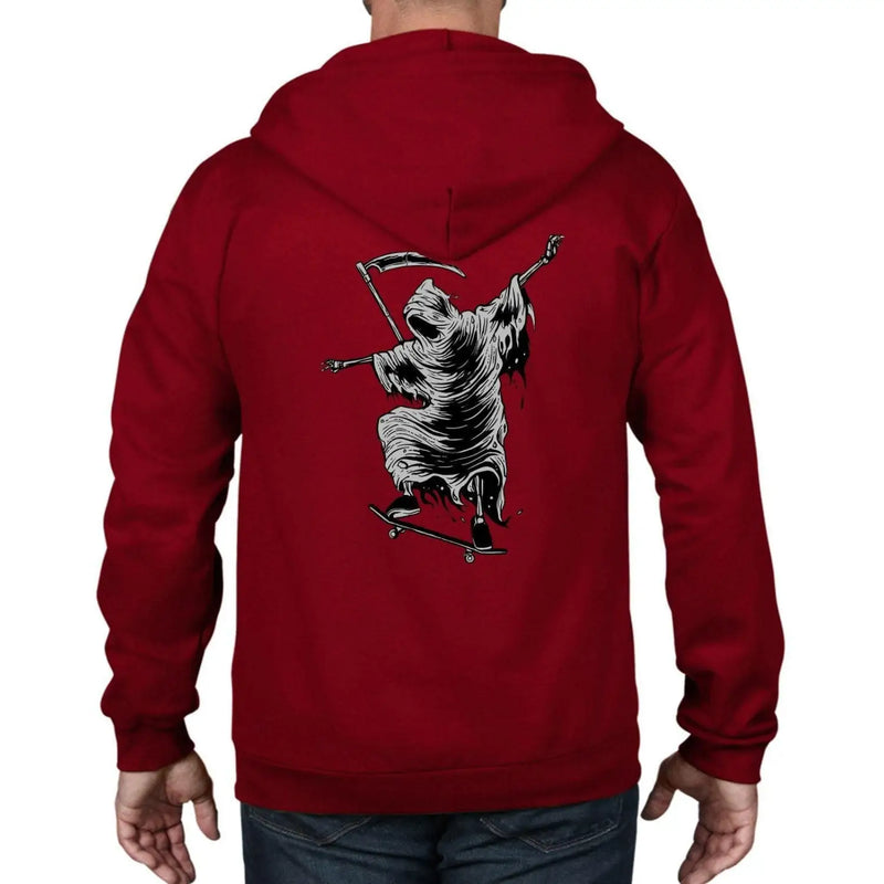 Grim Reaper Skateboarder Full Zip Hoodie 3XL / Red