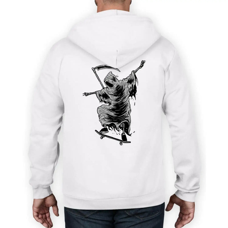 Grim Reaper Skateboarder Full Zip Hoodie 3XL / White