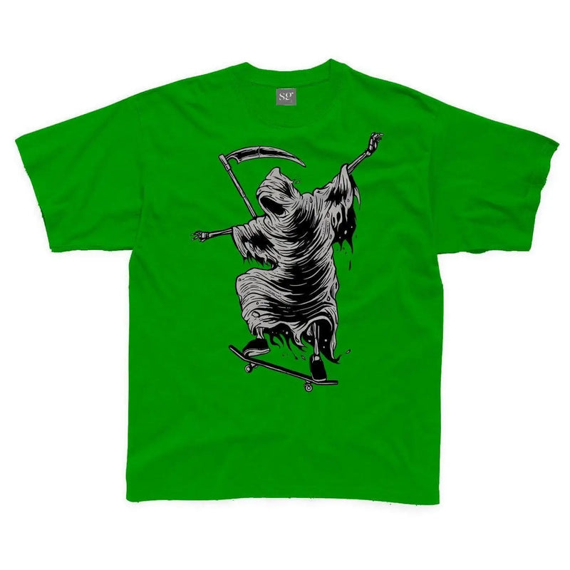 Grim Reaper Skateboarder Kids Childrens T-Shirt 11-12 / Kelly Green