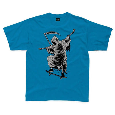 Grim Reaper Skateboarder Kids Childrens T-Shirt 11-12 / Sapphire Blue