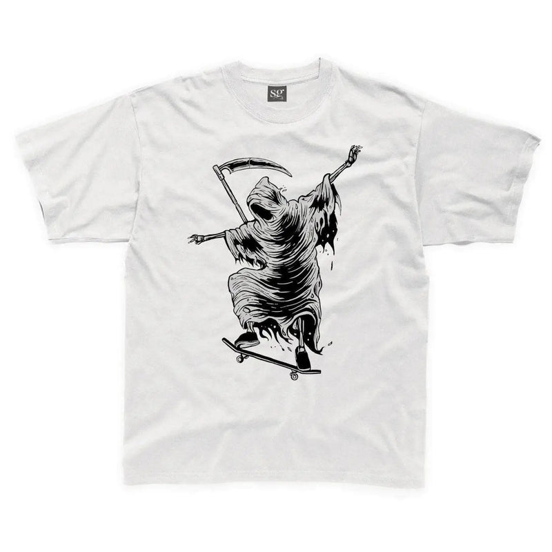 Grim Reaper Skateboarder Kids Childrens T-Shirt 11-12 / White