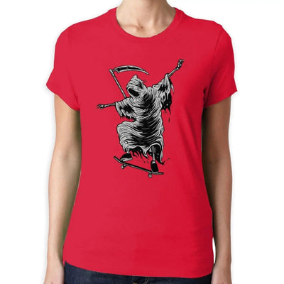 Grim Reaper Skateboarder Women's T-Shirt M / Red