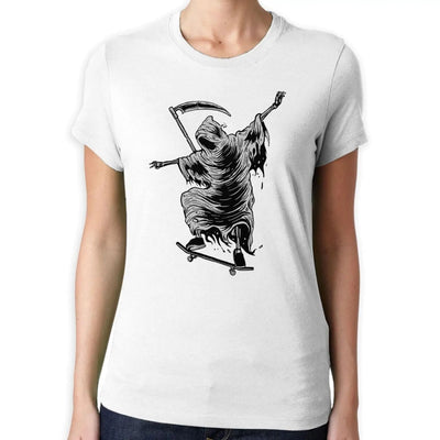 Grim Reaper Skateboarder Women's T-Shirt M / White