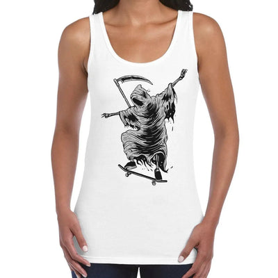 Grim Reaper Skateboarder Women's Tank Vest Top L / White