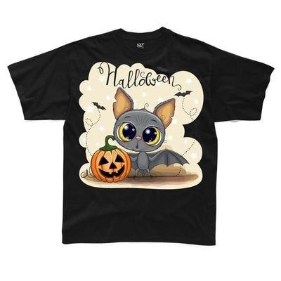Halloween Bat Cartoon Childrens Unisex Kids T-Shirt 9-10 / Black