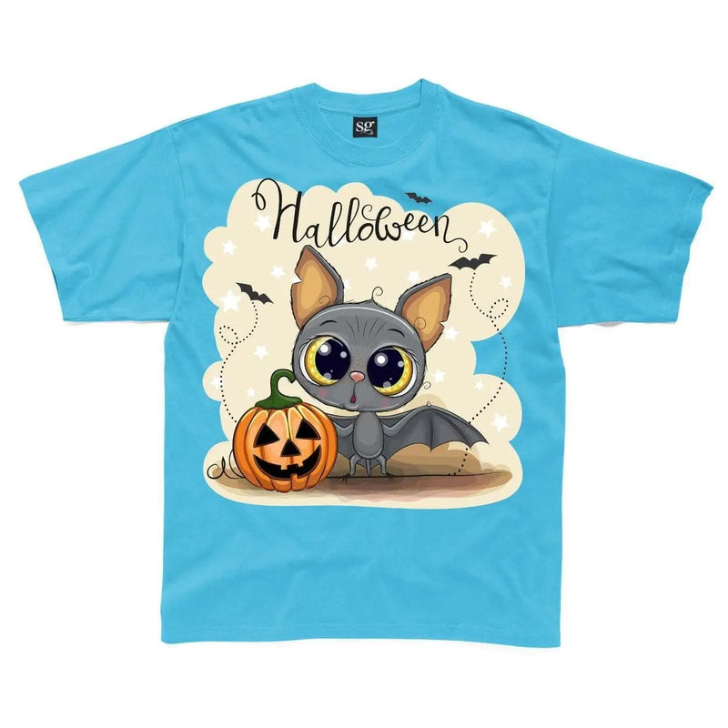 Halloween Bat Cartoon Childrens Unisex Kids T-Shirt 9-10 / Sapphire Blue