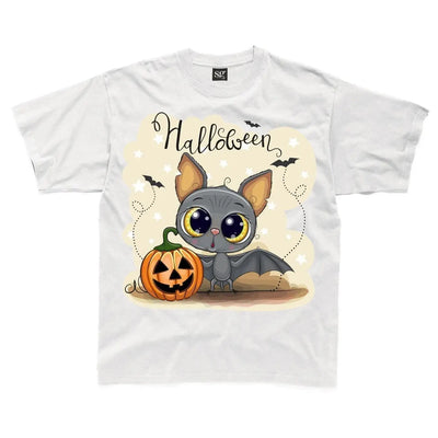 Halloween Bat Cartoon Childrens Unisex Kids T-Shirt 9-10 / White