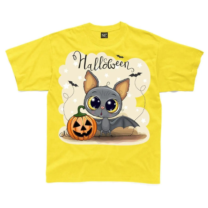 Halloween Bat Cartoon Childrens Unisex Kids T-Shirt 9-10 / Yellow