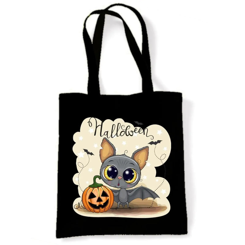 Halloween Bat Cartoon Cute Tote Shoulder Shopping Bag Black