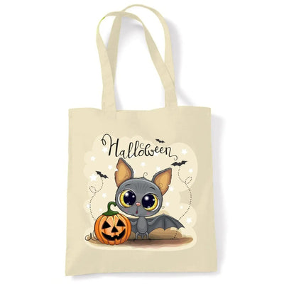Halloween Bat Cartoon Cute Tote Shoulder Shopping Bag Cream