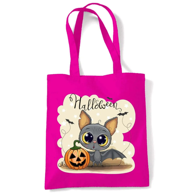 Halloween Bat Cartoon Cute Tote Shoulder Shopping Bag Hot Pink