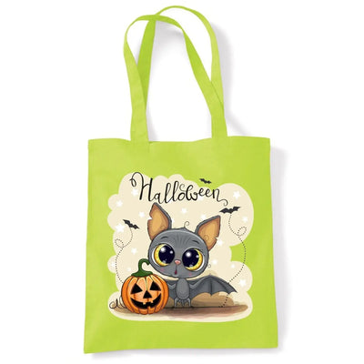 Halloween Bat Cartoon Cute Tote Shoulder Shopping Bag Lime Green