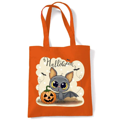 Halloween Bat Cartoon Cute Tote Shoulder Shopping Bag Orange