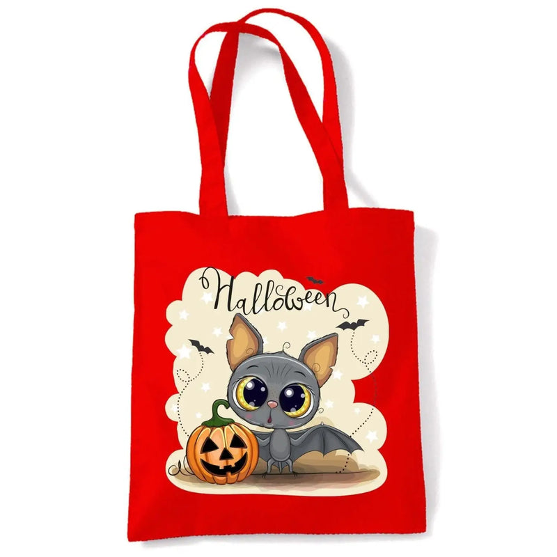 Halloween Bat Cartoon Cute Tote Shoulder Shopping Bag Red