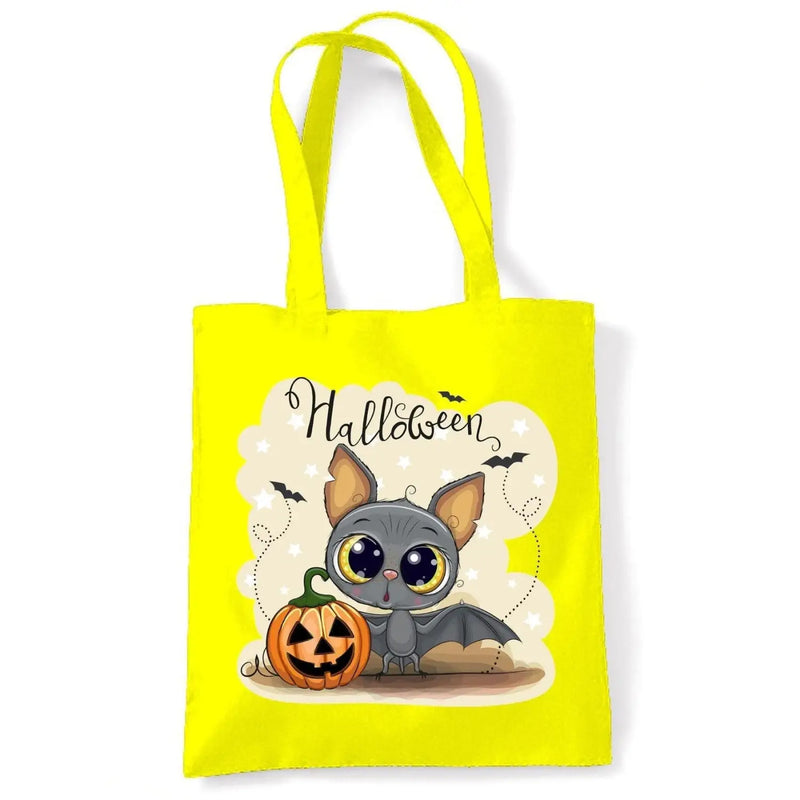 Halloween Bat Cartoon Cute Tote Shoulder Shopping Bag Yellow