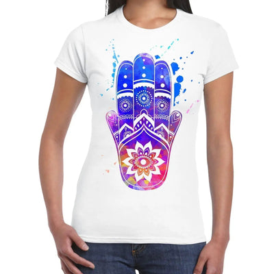 Hamsa Hand of Fatima Colour Splash Large Print Women's T-Shirt M