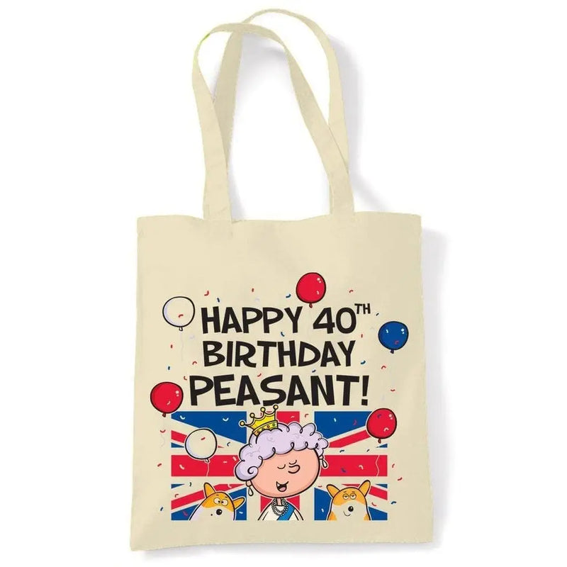 Happy 40th Birthday Peasant Cotton Shoulder Shopping Bag