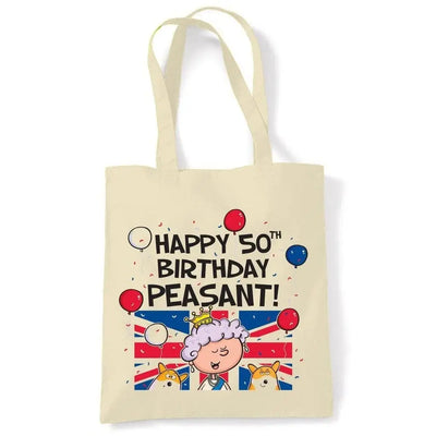 Happy 50th Birthday Peasant Cotton Shoulder Shopping Bag
