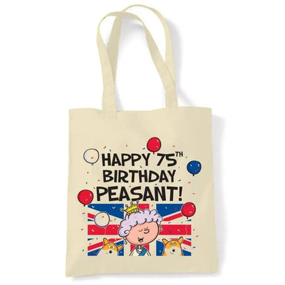 Happy 75th Birthday Peasant Cotton Shoulder Shopping Bag